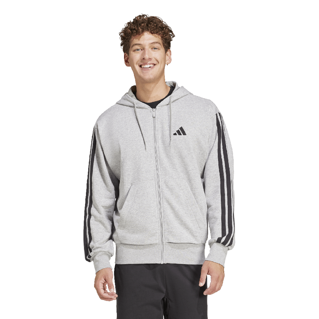 adidas Essentials 3-Streifen FT Kapuzenjacke grau 