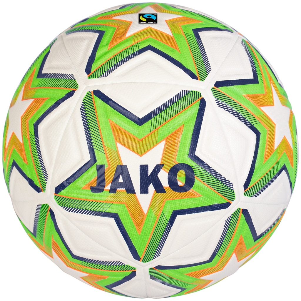 Jako World Trainingsball Fairtrade Fußball Größe 5 weiß-neongrün